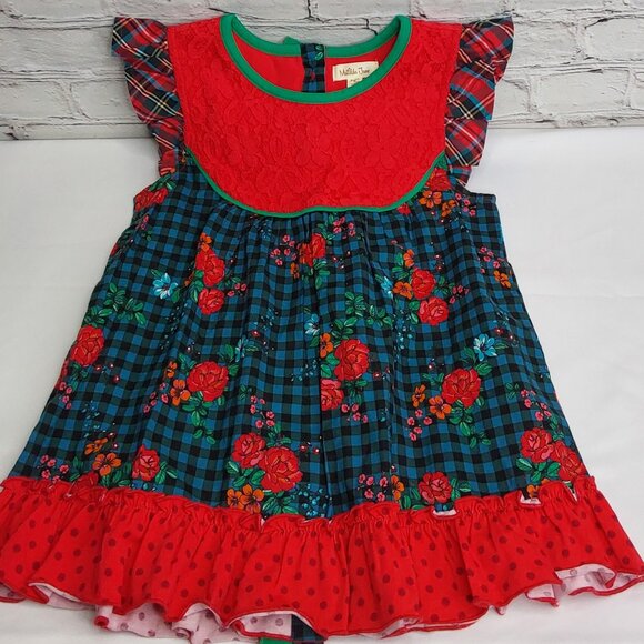 MATILDA JANE 'BOUGHS OF HOLLY' TUNIC BUTTON BACK PLAID RUFFLE LACE TOP - Picture 15 of 16